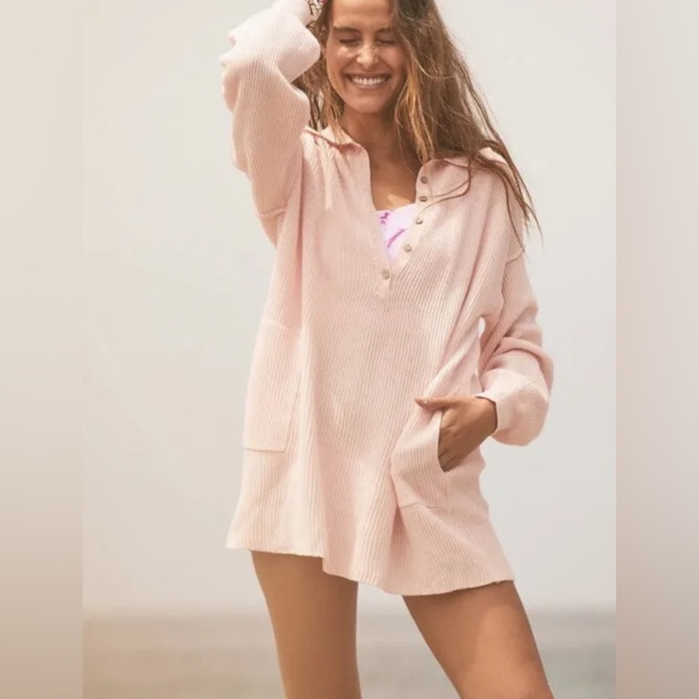 Free People picnic sweater mini dress pink dogwood